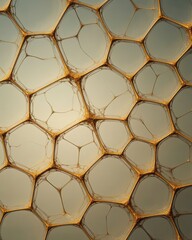 Obraz premium Geometric cell pattern with golden metallic outlines and soft background