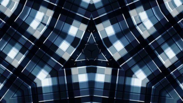 Kaleidoscope Pattern with Blue and White Shapes.