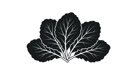 A striking black and white illustration depicts a cluster of leafy greens resembling collard greens or kale © njhasan