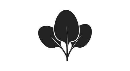 A simple black and white illustration depicts a cluster of three stylized eucalyptus leaves on a stem high quality professional © njhasan