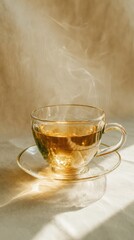 Steaming Cup of Tea on Saucer