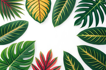 Tropical leaves on white background