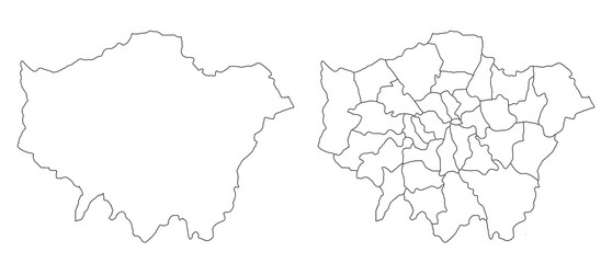 Fototapeta premium London administrative map, Greater London outline and borough state map set - illustration version