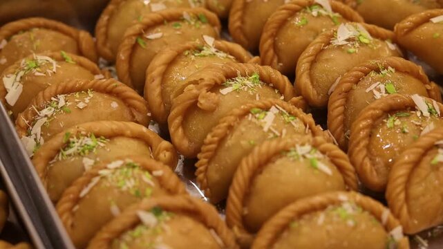 Gujhiya indian holi dessert assorted on beautiful plating 