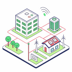 Naklejka premium Isometric Smart Ecosystem Digital Twin Model Showcasing Interconnected Technologies and Data Flow