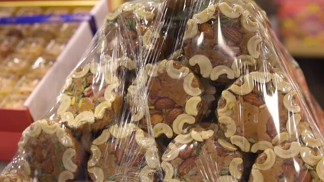 Sohan halwa a dessert garnished with dry fruits