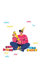 Obraz premium Joyful Person Celebrating With Party Crackers And Confetti