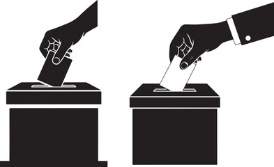 Hand Putting Ballot Paper into Voting Box Election Concept Silhouette Illustration. Hand voting silhouette icon Vector