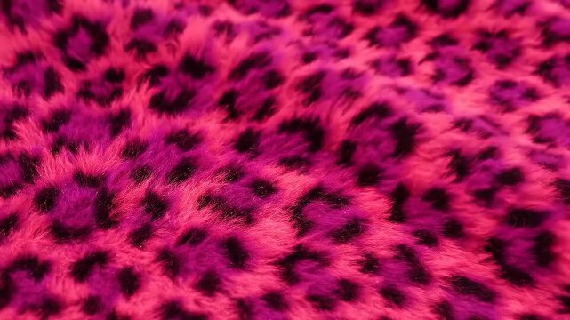 Vibrant pink leopard print fabric with black spots closeup