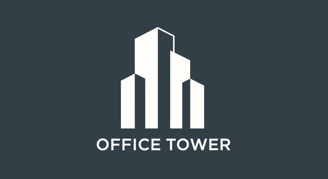 Minimalist Office Tower Logo Design on a Dark Background Depicting a Skyscraper