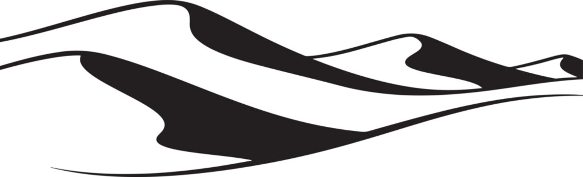 Abstract black and white illustration of rolling sand dunes desert landscape