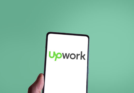 Upwork logo on a smartphone screen. Link&ouml;ping, &Ouml;sterg&ouml;tland, Sweden. 02-12-2026