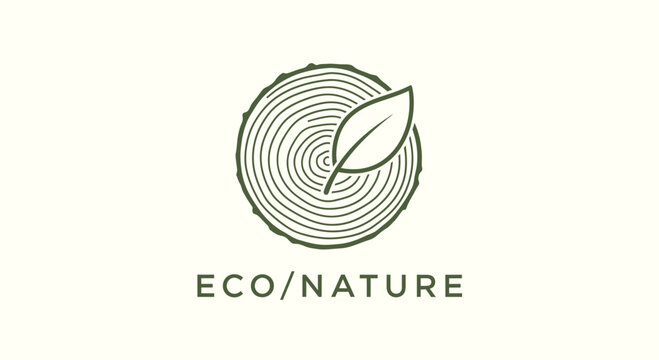 Minimalistic Eco Logo Featuring Leaf And Wood Slice With Eco/nature Typography Design