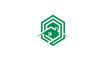 Obraz premium Modern Abstract Green House Logo Design Representing Real Estate And Development