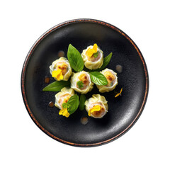 Steamed Dumplings with Basil and Edible Flowers