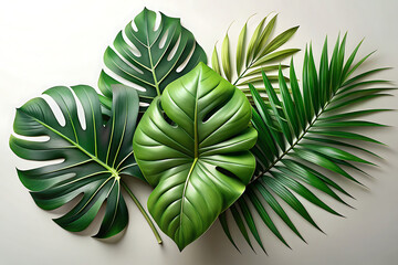Tropical leaves on white background