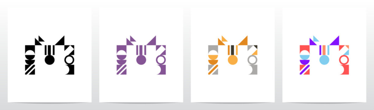 Geometric Shape Combination Mosaic Tiling Composition Letter Initial Logo Design M