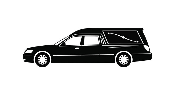 A stark black silhouette depicts a hearse a vehicle traditionally used for transporting the deceased high quality professional