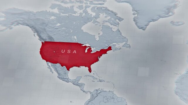 Animated map of the United States. Detailed 4K animation for news, business, education projects.