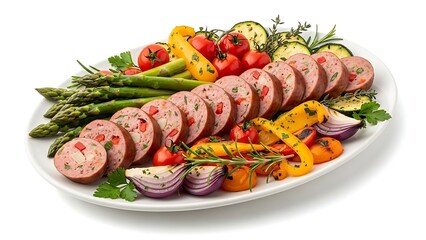 Grilled Sausage with Colorful Vegetable Platter.