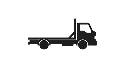 A simplistic black silhouette depicts a flatbed truck seen from a side profile showcasing its design high quality