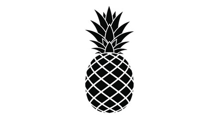 A striking black and white silhouette depicts a fully formed pineapple with detailed leaf and textured skin patterns high quality © MIRAJ02