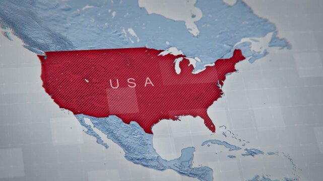Animated map of the United States. Detailed 4K animation for news, business, education projects.