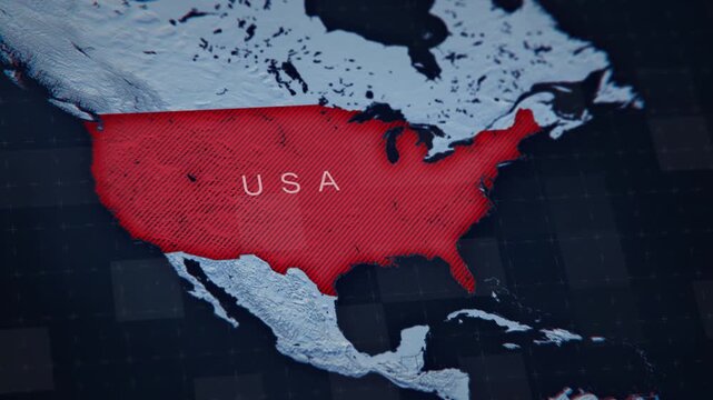 Animated map of the United States. Detailed 4K animation for news, business, education projects.