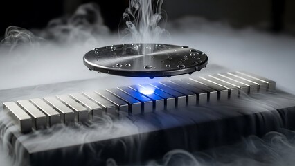 Laser cutting metal plate with smoke.