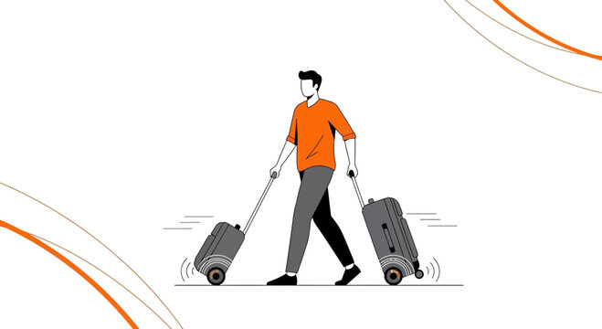 Man Traveling With Two Rolling Suitcases Minimalist Vector Art