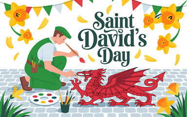 Saint david's day celebration illustration
