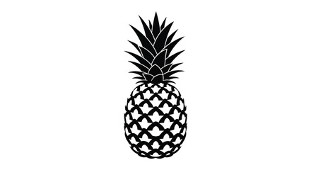 A striking black and white silhouette depicts a whole pineapple with detailed leaf and textured skin patterns © Kuntol02