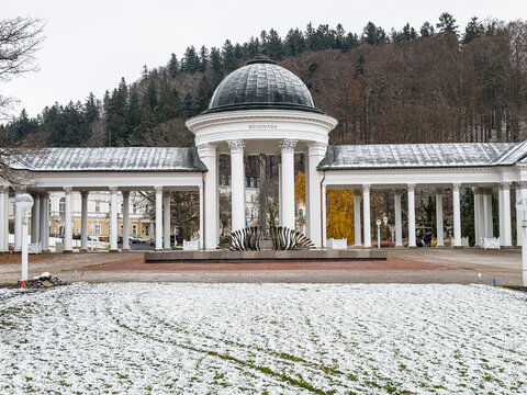 Marianske Lazne, Czech republic - November 18, 2025 Colonnade of the Carolina and Rudolf Springs
