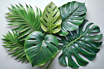 Tropical leaves on white background