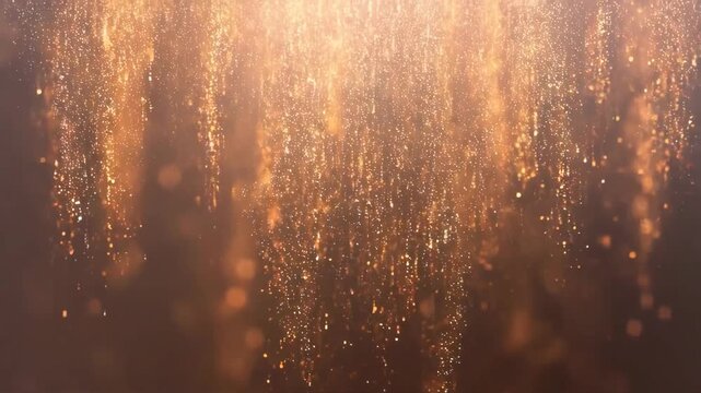 Golden shimmering particles falling gracefully in a soft light. Captivating visual for festive celebrations, luxury themes, and elegant backgrounds