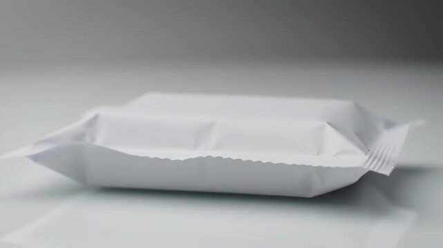 Close-up of a white rectangular object on a light surface, possibly a packaged item or a piece of paper, with subtle shadows and a clean background.