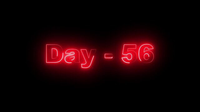 day 56 glowing red neon light sign on black background digital typography countdown concept for challenge or event milestone