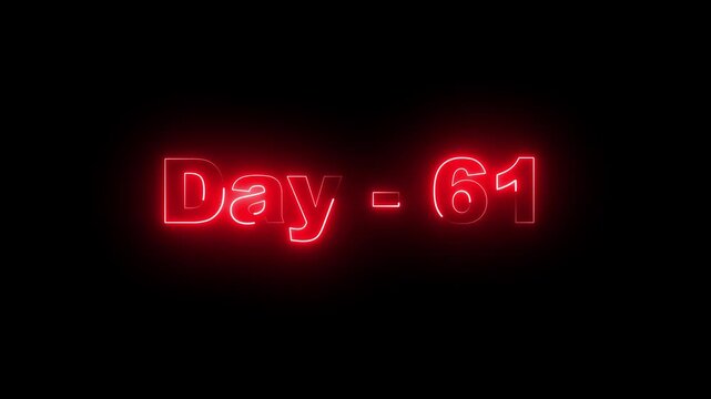 glowing red neon text day - 61 on a black background for a 100 day challenge countdown or project milestone tracking