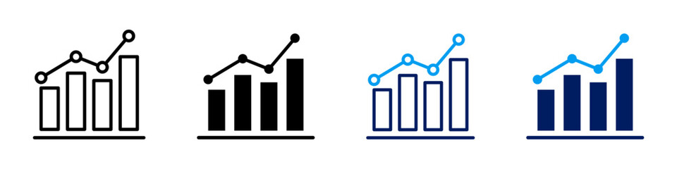 Set of four bar and line chart icons showing positive financial growth and data trends