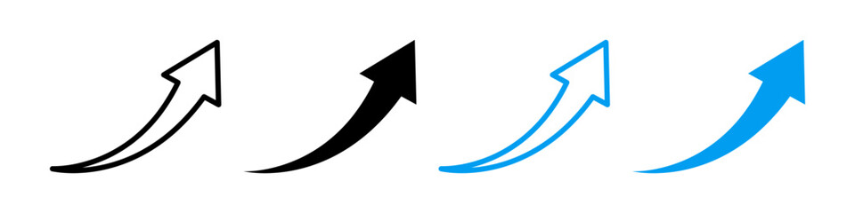 Set of four curved arrows pointing upwards and to the right in various styles and colors