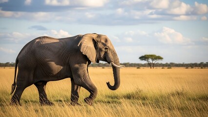 Obraz premium Large elephant walking in savannah grassland.