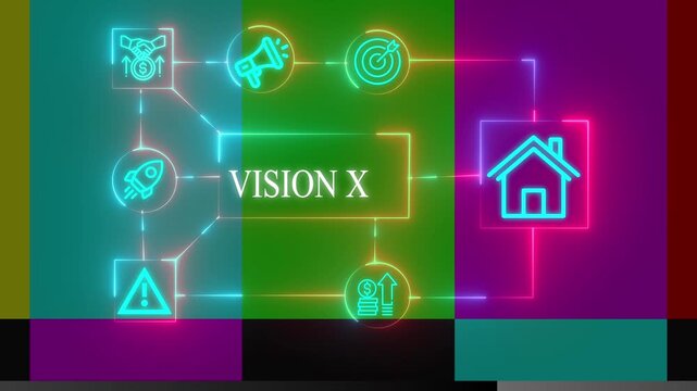 Futuristic Neon Business Ecosystem and Digital Growth Network Concept. Futuristic Digital Business  vision x and Networking Concept with Glowing Icons.