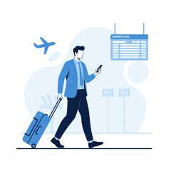 Modern Traveler Navigating Airport Terminal With Luggage and Departure Board, Planning Journey