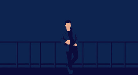 Fototapeta premium Modern Minimalist Man Leaning Against A Stylish Railing