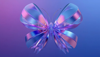 Fototapeta premium 3d render of an abstract glass shape on a blue and purple background.