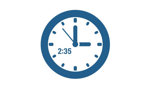 Simple blue clock icon displaying the time 2:35 with white hands and numbers