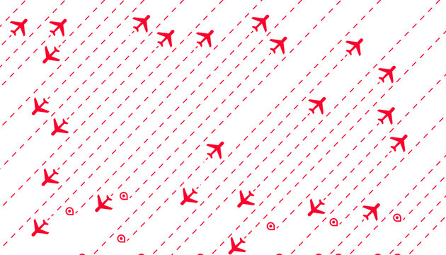 Red Airplanes on Flight Paths  Minimalist Travel Pattern