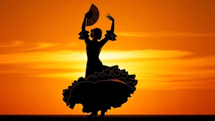 Silhouette dancer performing at sunset.
