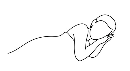 Obraz premium Minimalist line drawing of a person in a fetal position conveying sadness