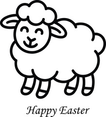 Smiling sheep in black and white Happy Easter